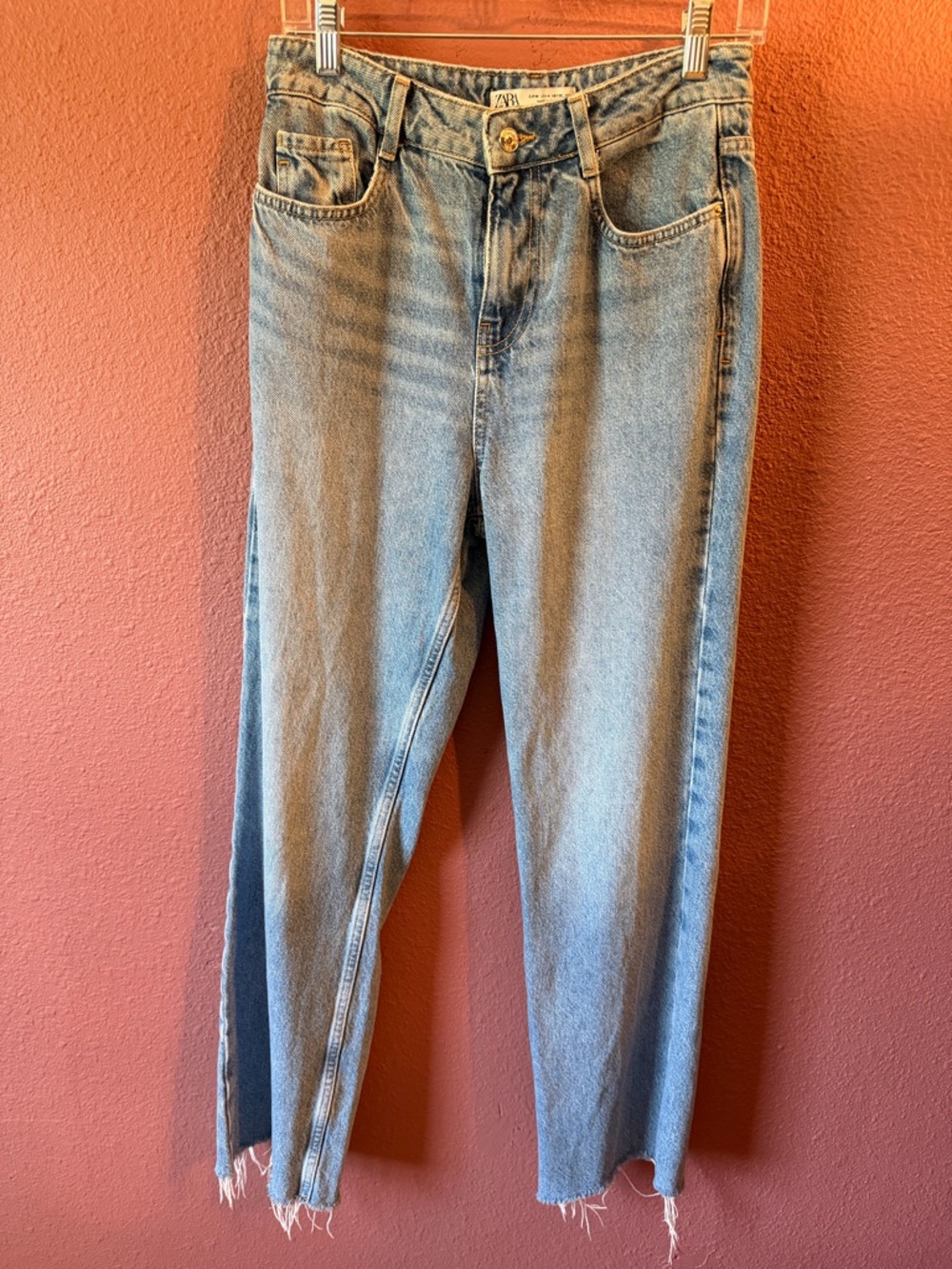 Zara Light Blue Denim High-Rise Straight Jeans - Picture 2 of 4